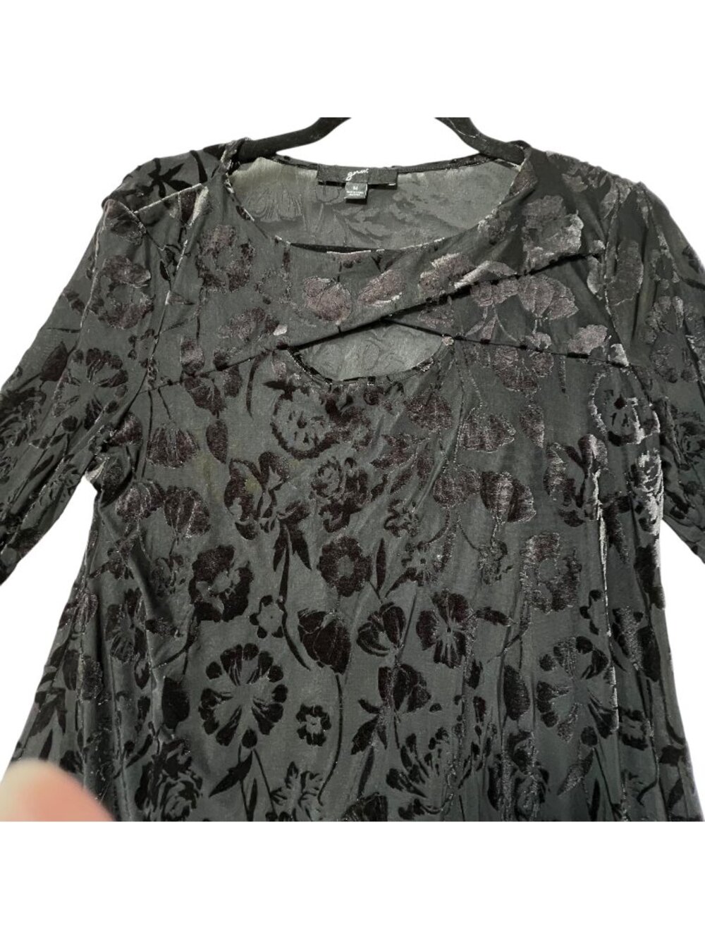 Velvet Floral Burnout Asymmetric Tunic NWT Cut Out Long Sleeve Black Sheer Med